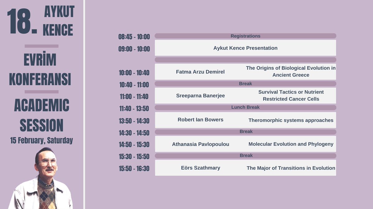 OdtuAkek's tweet photo. You can find the presentations and hourly schedule of the 18th Aykut Kence Evolution Conference Academic Session, which will be held on February 15-16, below!
#METU #ODTÜ #AKEK #AKEC #Evolution #Evrim #EvrimODTÜde https://t.co/28MPV6uCNf
