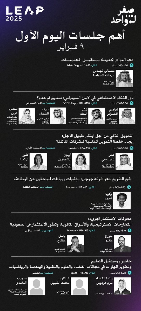 ZTO__SA's tweet photo. أهم جلسات اليوم، 9 فبراير، في ليب 25 📆 https://t.co/Ud9K6wcP1l