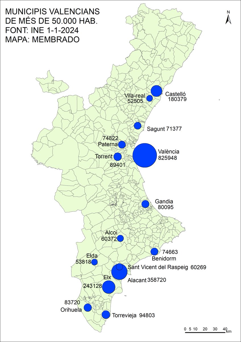 Les 15 ciutats valencianes que superen els 50.000 habitants.