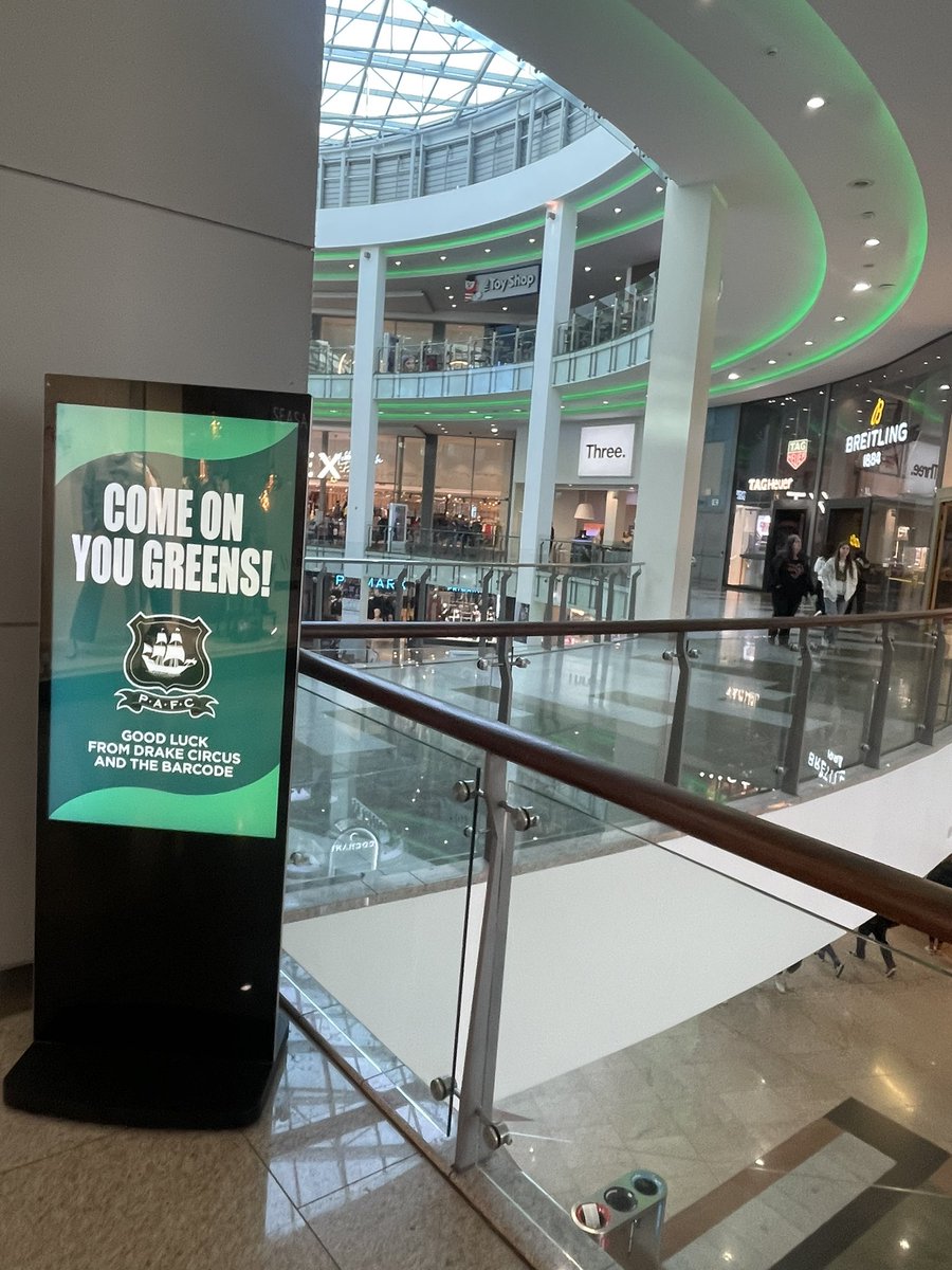 Liverpool coming to town so we have turned the centre green! <a href="/Argyle/">Plymouth Argyle FC</a> <a href="/drakecircusplym/">drake circus</a>
