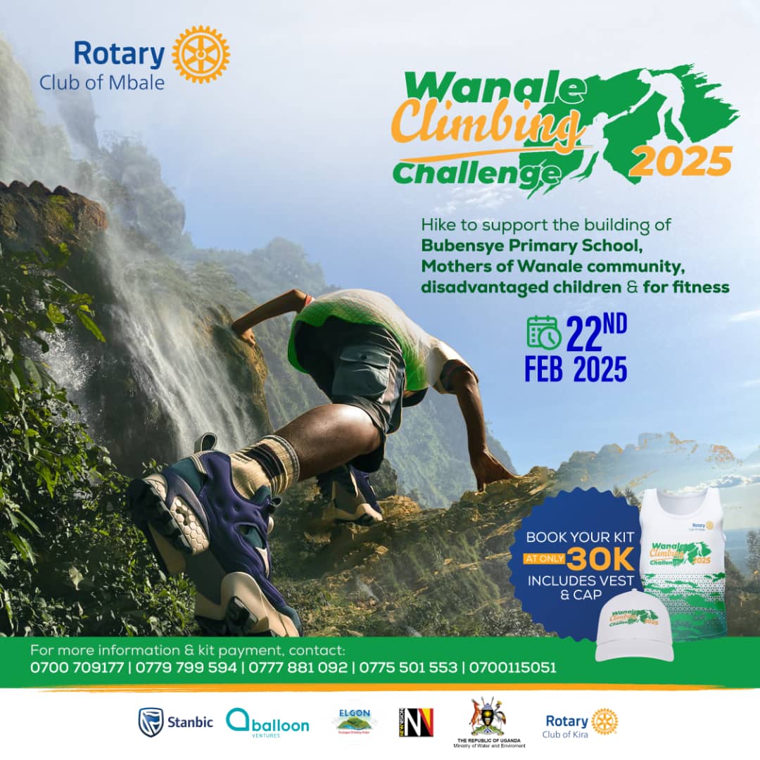 The New Vision (@newvisionwire) on Twitter photo Take on the #WanaleClimbingChallenge2025 and help us build a school & support expectant mothers in Wanale with 1,000 Mama Kits! 🌍
📍 Secure your kit today & make every step count
<a href="/RotaryMbale1964/">Rotary Club of Mbale</a> <a href="/ElgonWater/">Elgon Water</a> <a href="/balloonventures/">Balloon Ventures</a> <a href="/Edokucm/">Conrad Max Edoku</a> <a href="/stanbicug/">Stanbic Bank Uganda</a> Take on the #WanaleClimbingChallenge2025 and help us build a school & support expectant mothers in Wanale with 1,000 Mama Kits! 🌍
📍 Secure your kit today & make every step count
<a href="/RotaryMbale1964/">Rotary Club of Mbale</a> <a href="/ElgonWater/">Elgon Water</a> <a href="/balloonventures/">Balloon Ventures</a> <a href="/Edokucm/">Conrad Max Edoku</a> <a href="/stanbicug/">Stanbic Bank Uganda</a>