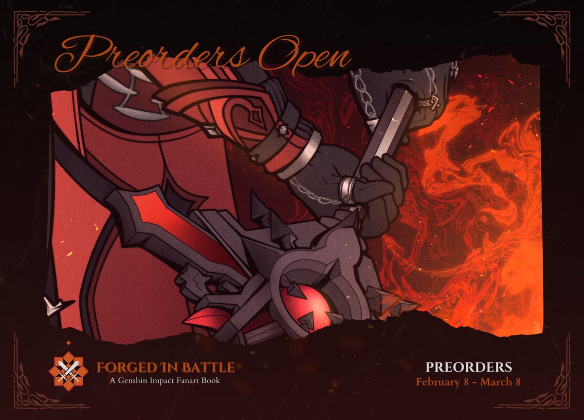 Hello! I had the chance to be a part of this wonderful zine project <a href="/ForgedBattleArt/">⚔️ Forged in Battle ⚔️ | Completed</a>  and pre-orders are now open!!✨

🛒 forgedinbattlefanartbook.bigcartel.com

#GenshinImpact #Genshin #zine #Preorder