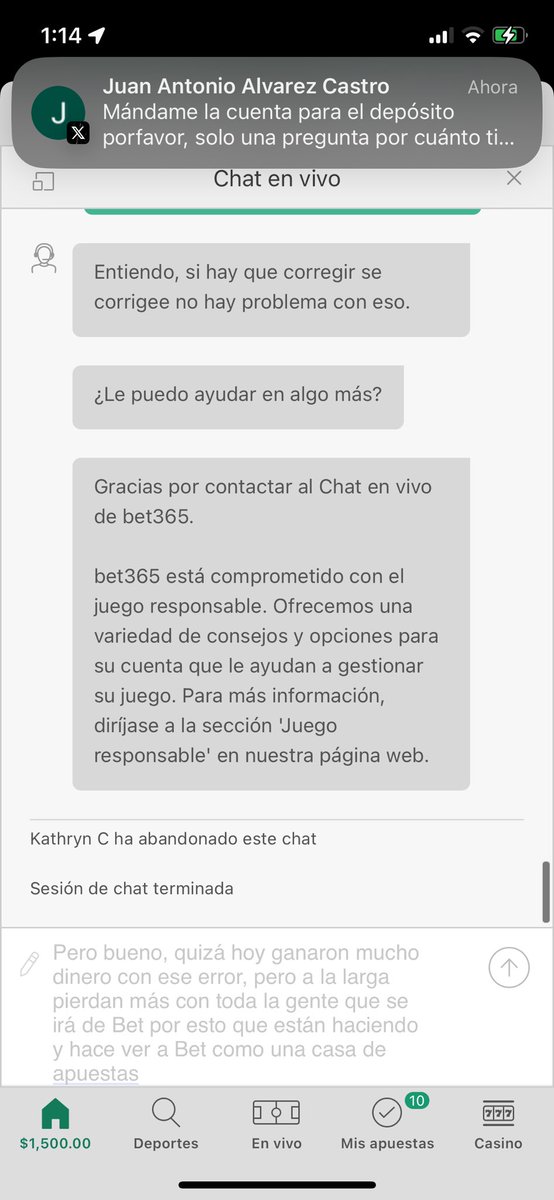 vedencs's tweet photo. Increíble @bet365mx está haciendo un ridículo monumental, incluso en el chat cuando pides explicaciones y los ocorralas con preguntas que no saben responder te cortan el chat de improviso, pésimo #bet365pagalaapuestadeibañez https://t.co/LncDTKcNjq