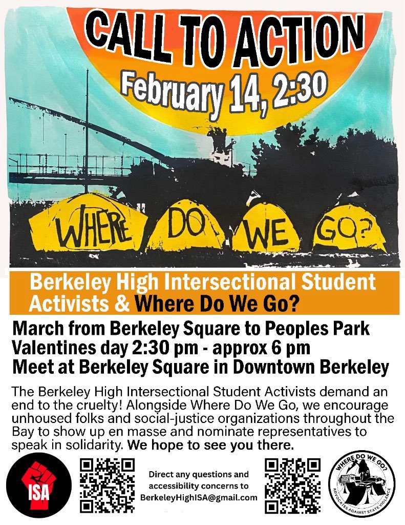 🚨 HAVE A HEART, SAVE PEOPLE’S PARK! 🚨

🏡 Rally &amp; March – Feb 14, 2:30 PM
📍 Meet: Shattuck &amp; Center, Downtown Berkeley
🚶🏾‍♂️ March to #PeoplesPark

Students &amp; neighbors say NO to displacement &amp; land grabs. Show up, stand in solidarity!

🔁 RT &amp; tag a friend! #SavePeoplesPark