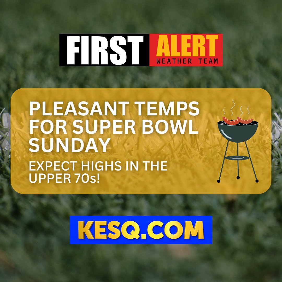 KESQ's tweet image. We're expecting great weather for all of your Super Bowl plans tomorrow with highs in the upper 70s across the valley! But we're tracking cooler – and potentially wetter – weather in the days to come.

More info online: shorturl.at/e68qA