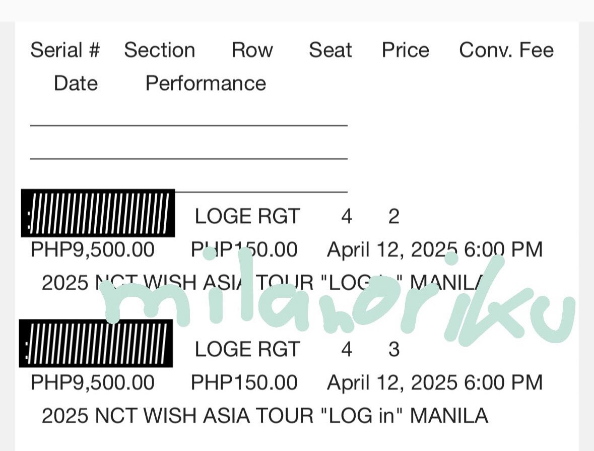 milanoriku's tweet photo. wts lfb ph 

nct wish login mnl

loge right row 4 seat 2 and 3

- payo prio or 50% dp; bal on march

- dm or reply if inch

#NCTWISH #LOGin #NCTWISHLOGin #NCTWISHASIATOUR #NCTzenWISH #NCTWISHLOGinINMANILA https://t.co/ufk7wCz5tC