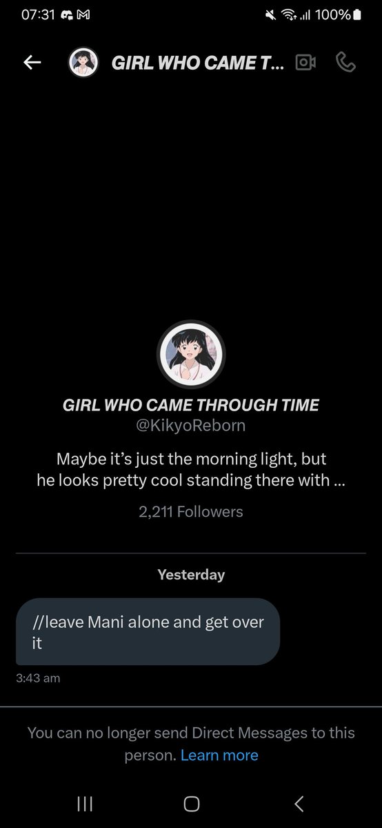 Well seeing as i HAVEN'T contacted Mani today or yesterday and stayed quiet YOU NEED TO LEAVE ME THE FUCK ALONE AND GET OVER It

Like fucking seriously?? What narrative is the bitch running that says I'm even talking to that waste of oxygen? I've moved on but she can't give up