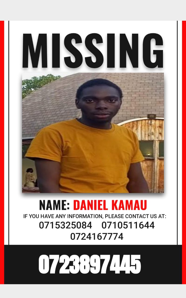 _James041's tweet photo. We are looking for Daniel Kamau, a 4th year Engineering student at the University of Nairobi.

He was last seen on 6th February 2025.

His phone was last tracked at Kamulu Estate before it went off.

Help us find Daniel 🙏 https://t.co/Dw5C2d8nma