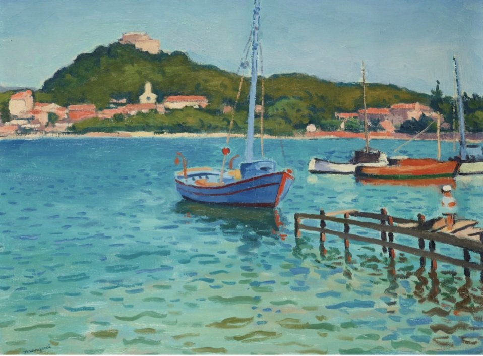 'Porquerolles, après-midi d'été.' Albert Marquet’s interest in Japanese prints is apparent in this work from 1939. His friend Matisse compared the refinement of Marquet’s landscapes to the prints of Katsushika Hokusai with their blocks of colour and air of calm.