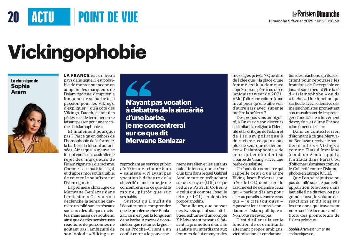 sophia aram (@sophiaaram) on Twitter photo Pourquoi débattre de la sincérité d'une barbe, quand il suffit d'écouter ce que dit Merwane Benlazar pour comprendre que le problème chez lui, ce n'est pas la longueur de sa barbe... <a href="/le_Parisien/">Le Parisien</a> Pourquoi débattre de la sincérité d'une barbe, quand il suffit d'écouter ce que dit Merwane Benlazar pour comprendre que le problème chez lui, ce n'est pas la longueur de sa barbe... <a href="/le_Parisien/">Le Parisien</a>