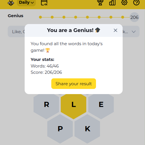 victorpd_art_ni's tweet photo. I reached the Genius 🎓 level in Spelling Bee.
My stats:
Words: 46/46
Score: 206/206
Play Spelling Bee 🐝 https://t.co/ixlS2g6Ino #spellingbee #spellbee #writer #writers #WritingCommunity #wordle #spell #words #quiz #Quizzes #smart #intelligent #NERDS #nerdstar #puzzle #puzzles https://t.co/YZAIXE2UBp