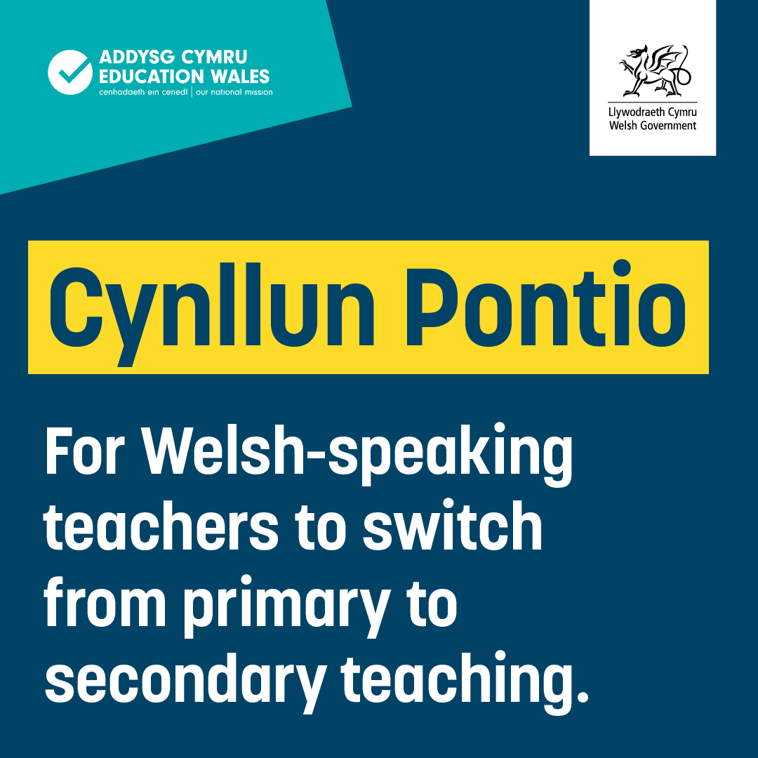 WG_Education's tweet photo. Applications for #CynllunPontio open next week! 

Whether you’re:

✅Teaching primary
✅Teaching outside of Wales
✅Or have been out of teaching for the last 5 years

Make the switch at:
https://t.co/v45BdC0ETU

#TeachingWales https://t.co/lCuDABvIad