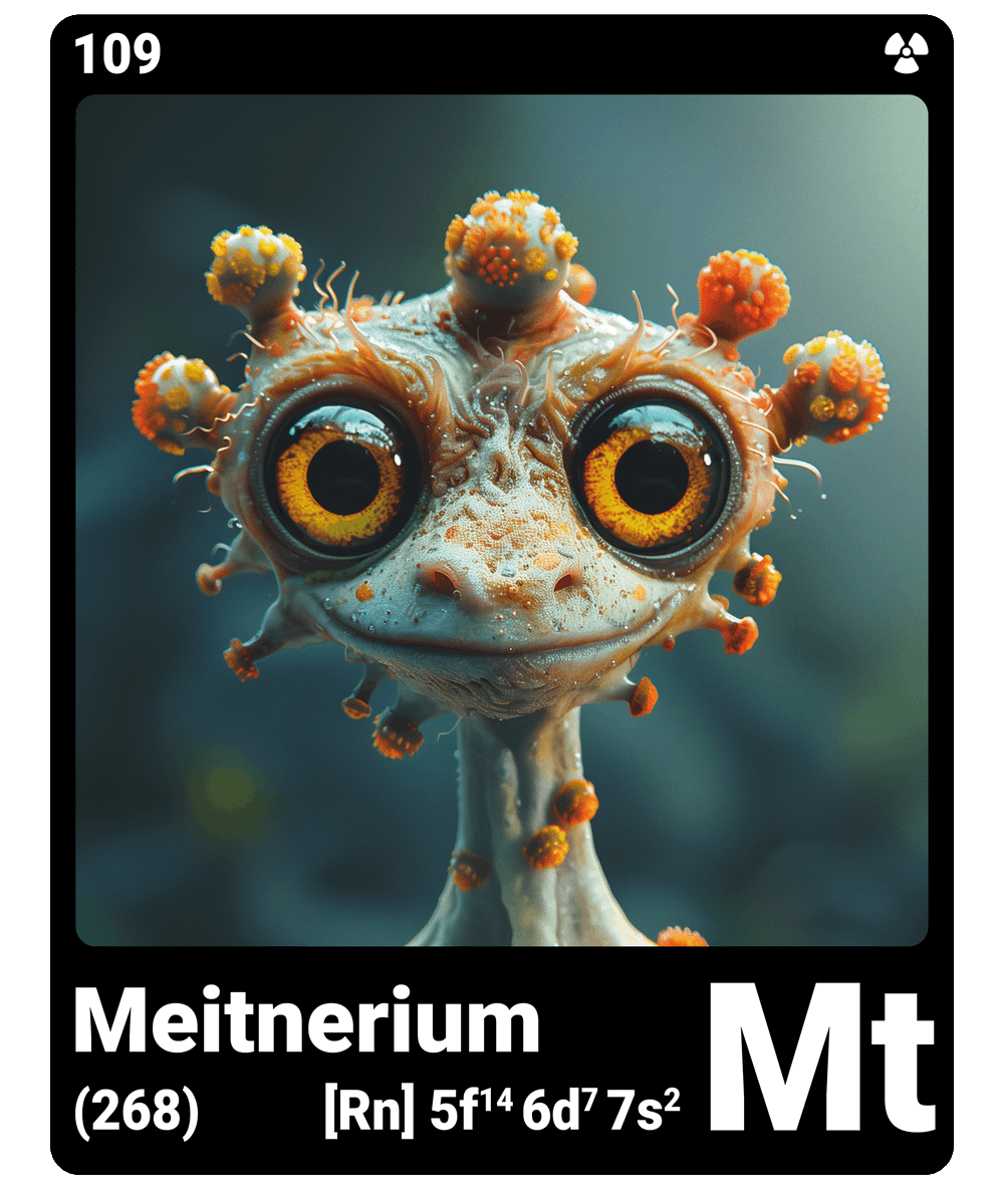 br_AI_king's tweet photo. brAIking This is what it looks like when AI gives the chemical element meitnerium a face - find all ChemicalElements in the bio ScienceArt https://t.co/StBldgtuQK