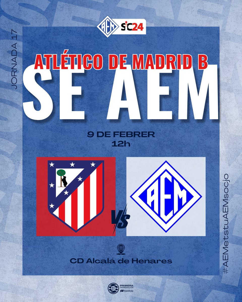 SEAEM_1925's tweet photo. โฝ๏ธ๐ ๐๐ง๐๐ ๐๐๐ฌ
๐ @AtletiFemenino B
๐๏ธ CD Alcalรก de Henares
๐ 1ยชRFEF
โ๏ธ Jornada 17
๐ข 12:00h
๐ป Lleida en joc (https://t.co/WSvaciYP9a)
#AEMetstuAEMsocjo #partdelsomni #AtletiBAEM https://t.co/7U7hC9v5YM