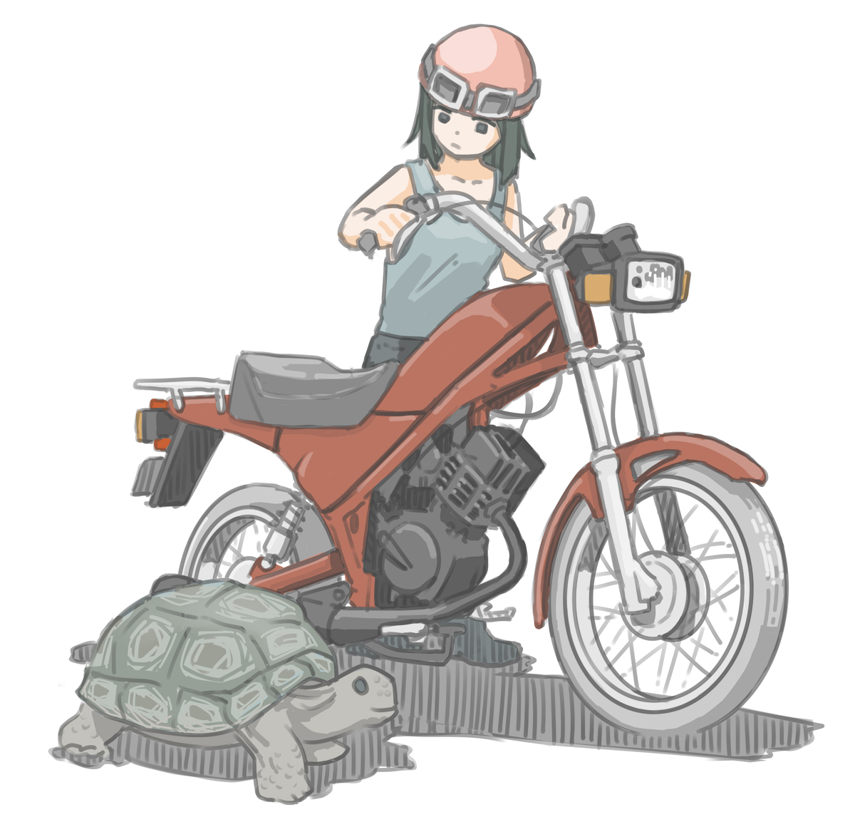 「近所の動物園から逃げ出したゾウガメを発見した女子です。 (ホンダ ラクーン)【再」|きわみらい@バイクJKのイラスト描きのイラスト
