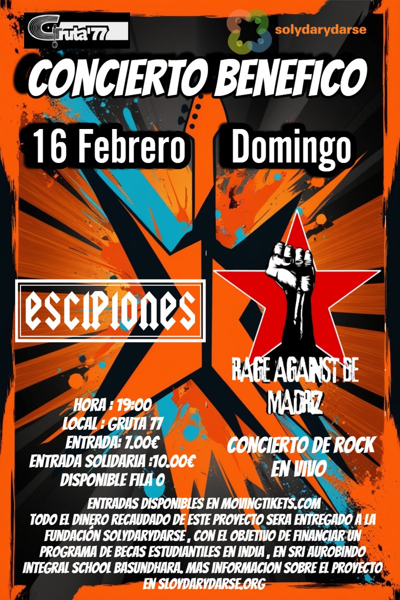 gruta77madrid's tweet photo. J-13: #AmonRa con músicos de su banda, Las Madres, de Melofers, de Engendro y demás compañeros, Amón Ra dará el cante.
V-14: #ParaMalOParaBien, tributo #Rosendo
S-15: #EhMertxe! y #TheFlamingosBite #Garage #rnr Gratis
D-16: @Solydarydarse1 con #Escipiones y #RageAgainstDeMadriz https://t.co/2zyvsY7kxs