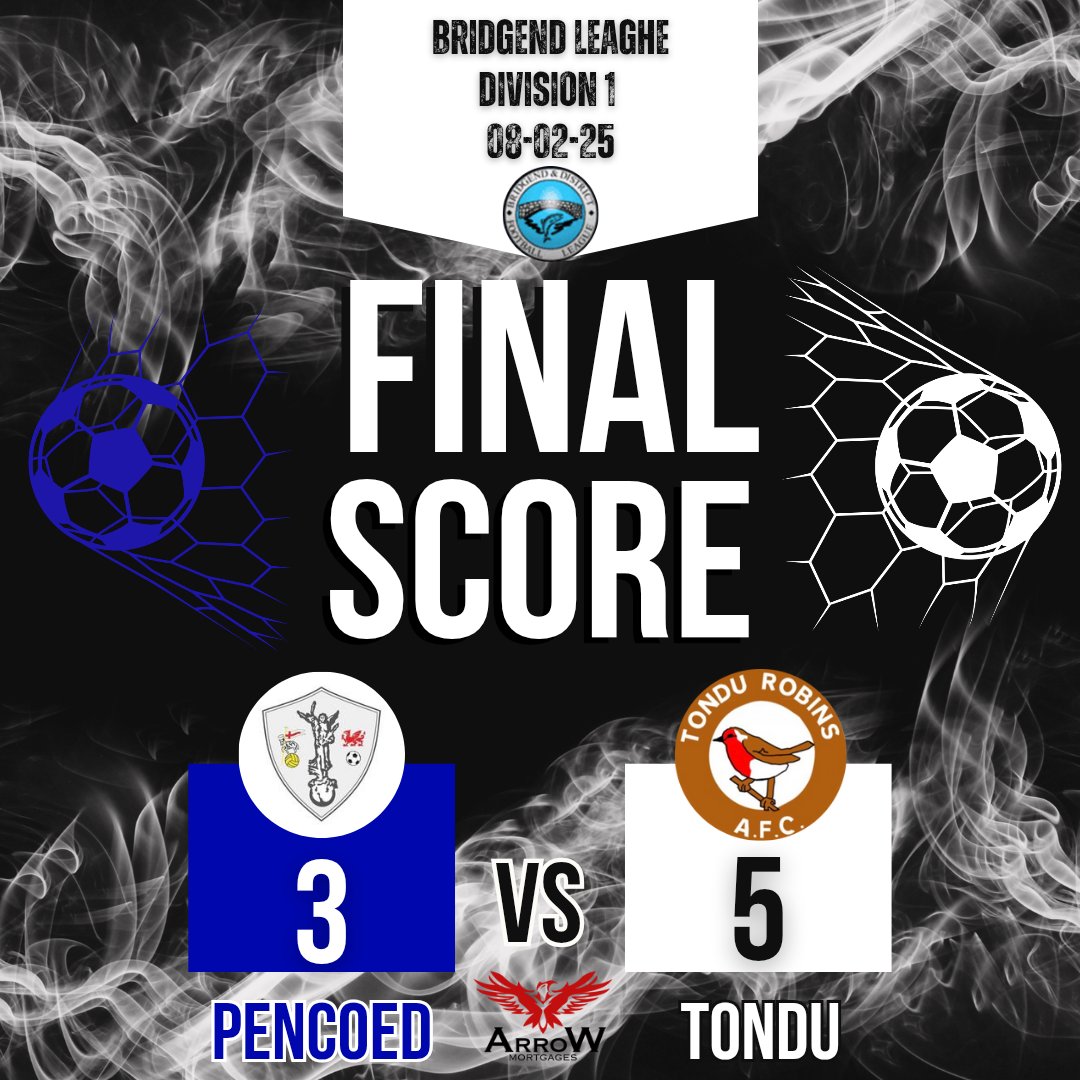 Tondu Robins AFC (@tondurobins) on Twitter photo 🔥️RESULT🔥
📅08/02/25
🏆 <a href="/LeagueBrid29086/">Bridgend & District Football League</a>
🔵⚪<a href="/PencoedAthBGC/">Pencoed Athletic BGC</a> 2nds 3:5 Tondu⚫⚪
🔥Goal Scorers
⚽️⚽️ Gavin Jenkins
⚽️ Alex Hunter
⚽️ Noah Jassoy
⚽️ Ryley Carey
🎯Assists
✅️✅️ Aled Watkins
✅️ Harley Wilson
✅️ Lee Davies
💥MOM - Gavin Jenkins💥
<a href="/ArroWmortgages/">ArroW Mortgages</a> 🔥️RESULT🔥
📅08/02/25
🏆 <a href="/LeagueBrid29086/">Bridgend & District Football League</a>
🔵⚪<a href="/PencoedAthBGC/">Pencoed Athletic BGC</a> 2nds 3:5 Tondu⚫⚪
🔥Goal Scorers
⚽️⚽️ Gavin Jenkins
⚽️ Alex Hunter
⚽️ Noah Jassoy
⚽️ Ryley Carey
🎯Assists
✅️✅️ Aled Watkins
✅️ Harley Wilson
✅️ Lee Davies
💥MOM - Gavin Jenkins💥
<a href="/ArroWmortgages/">ArroW Mortgages</a>
