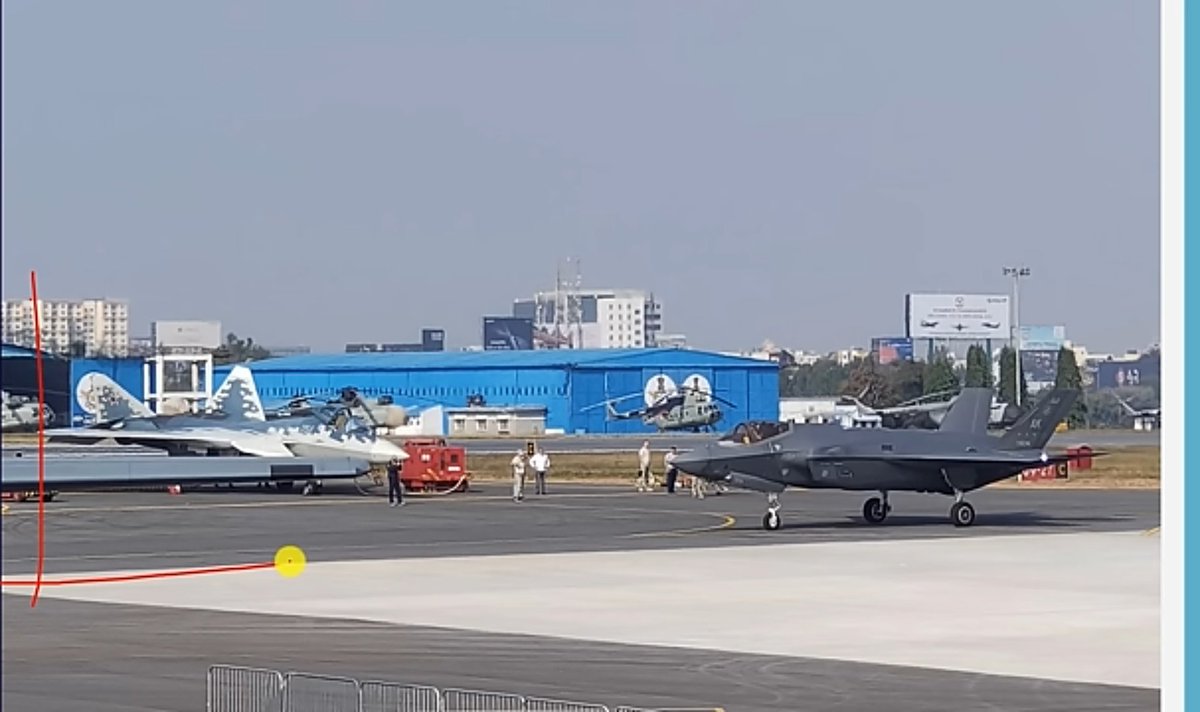 TulsiNagmani's tweet photo. First time in history. american most advanced fighter jet F-35 and its russian counterpart Su 57 are in the same country at the same time. Both fifth generation Fighter jets are in India to participate in #AeroIndia2025 https://t.co/QzcyRJvAGJ