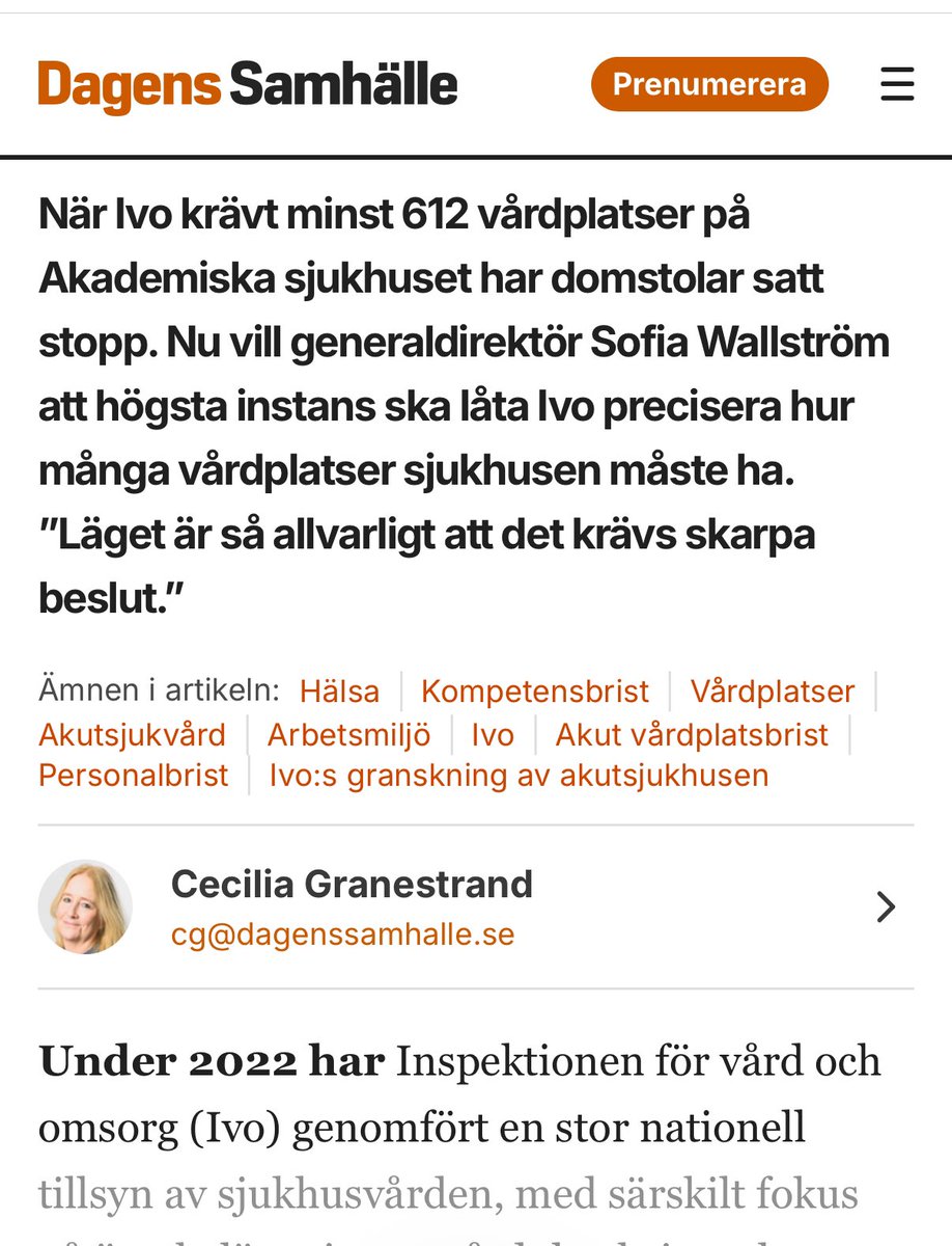 Bringselius's tweet image. Antalet vårdplatser i svensk sjukvård är betydligt färre än i andra europeiska länder. Vill påminna om det utmärkta förslag som IVO:s tidigare generaldirektör Sofia Wallström lade fram för ett par år sedan, om krav på ett minsta antal.
(Statistik nedan ur SvD igår.)