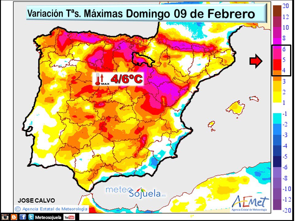 meteosojuela's tweet photo. 📆09/02/2025
😇Santa APOLONIA🦷🦷😇 
#tiempo #hoy  #LaRioja      
☁️Más NUBES y más CALOR🌡
👉NIEBLAS matinales☁️
Cielos☁️ NUBOSOS con alguna☔️ PCP débil, alternando con CLAROS🌤️
🌬️Vientos de WSW en montaña y ESE en el valle
🌡Tªs  en ASCENSO⬆️
📘+INFO https://t.co/0AMIyFly8r https://t.co/wVHOrQ5Cud