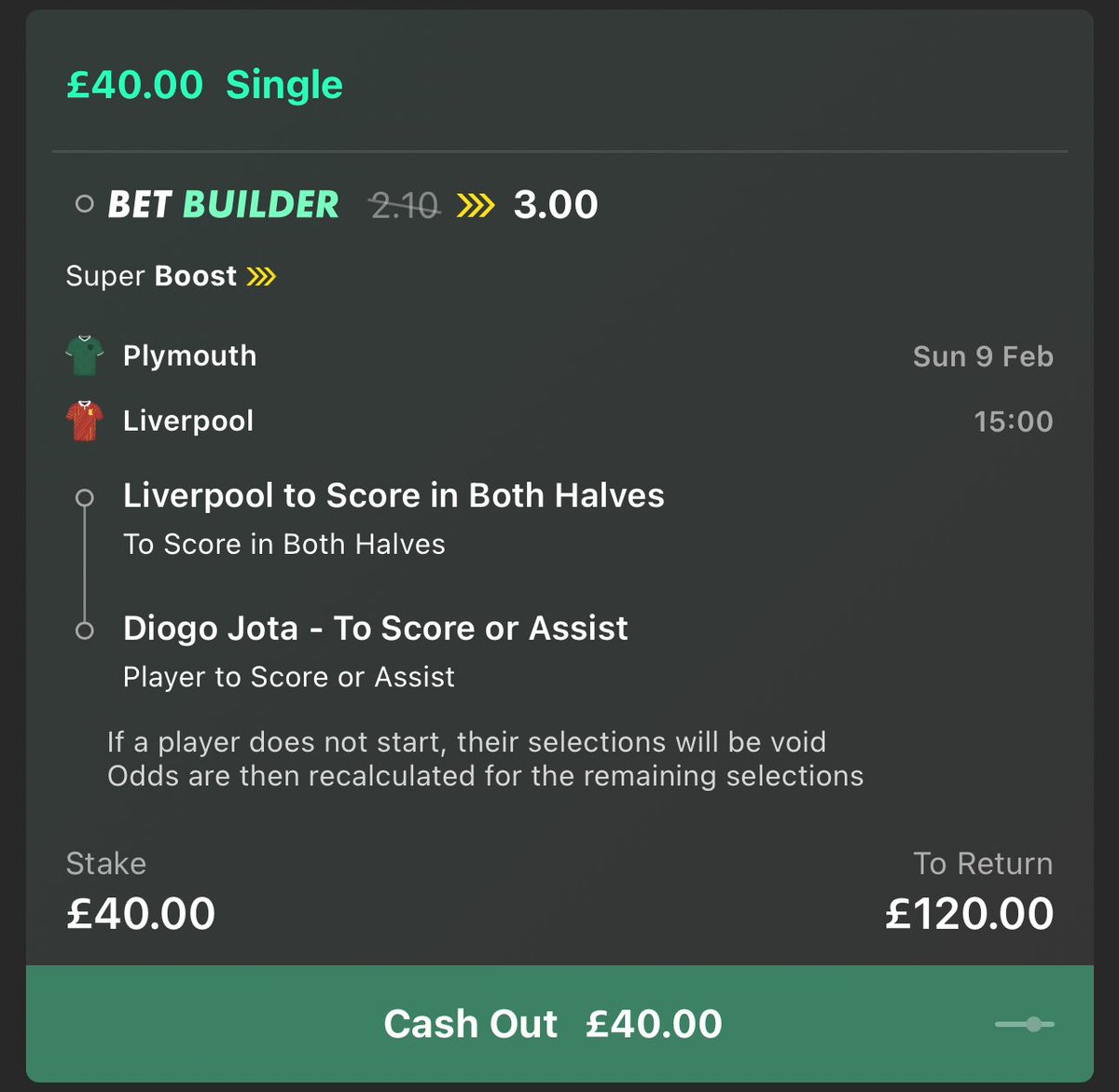 💰 £120 CASH GIVEAWAY!!!! 

If the Plymouth v Liverpool super boost wins, I’ll giveaway….

£60 to someone who LIKES this ❤️
£60 to someone who RTs this 🔁
Must FOLLOW <a href="/LordFootyTips/">Lord’s Football Tips</a> ✅