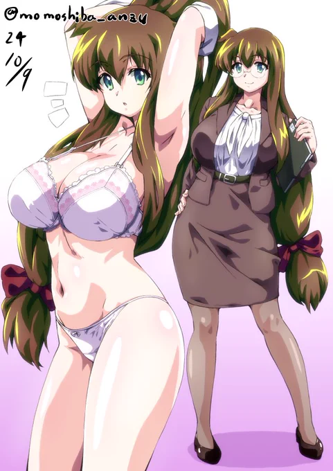 久々にオリキャラのユリ先生の競泳水着を描いてる過去絵再掲、こんな感じのキャラです 