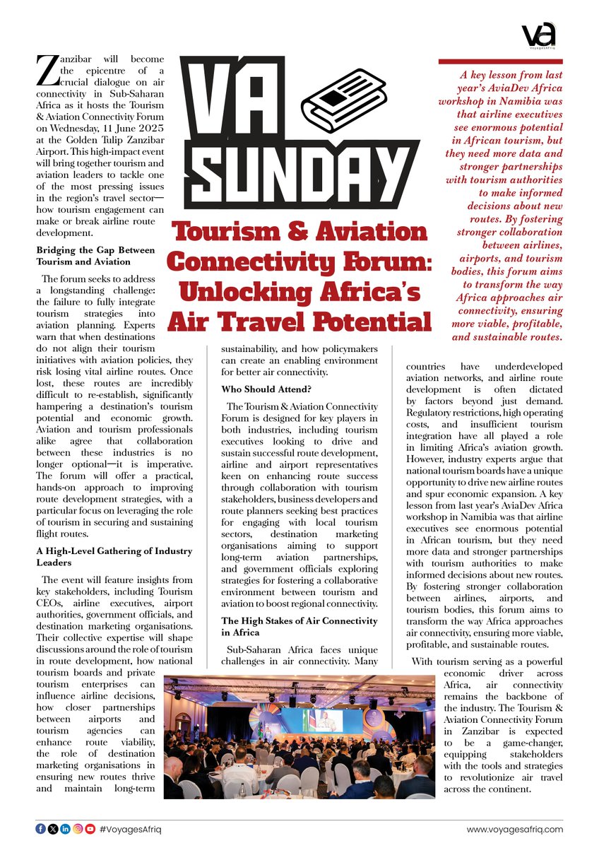 #VoyagesAfriq Welcome to #VASunday, your new Sunday read on the latest in tourism!   This week: Tourism &amp; Aviation Connectivity Forum: Unlocking Africa’s Air Travel Potential 🖊️ <a href="/ObengAppah/">Samuel Obeng Appah</a> 

 More updates every Sunday! #VASunday 🔗voyagesafriq.com/2025/02/09/tou… #AviaDev