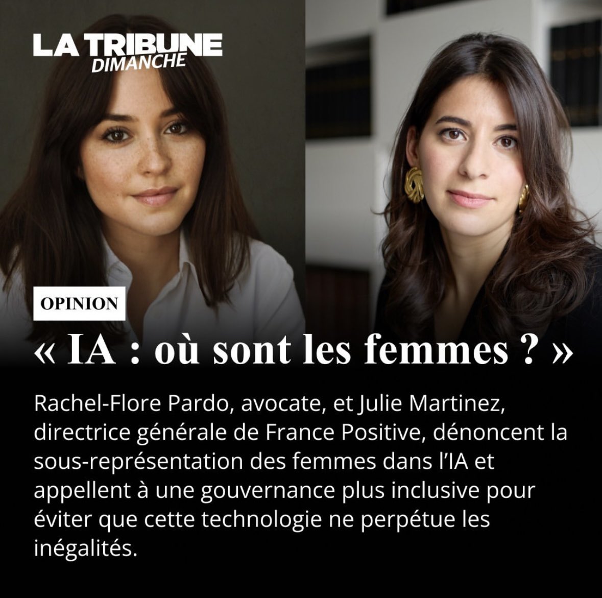 rachelflore's tweet photo. Avec @JulieMartinezT nous appelons à une gouvernance de l’IA plus inclusive pour éviter que cette technologie ne perpétue les inégalités.
🗞️ Notre tribune dans @LaTribune en intégralité : https://t.co/QsD6qbiGBX
#IAvecElles 🚀 https://t.co/NPEJAODXiG