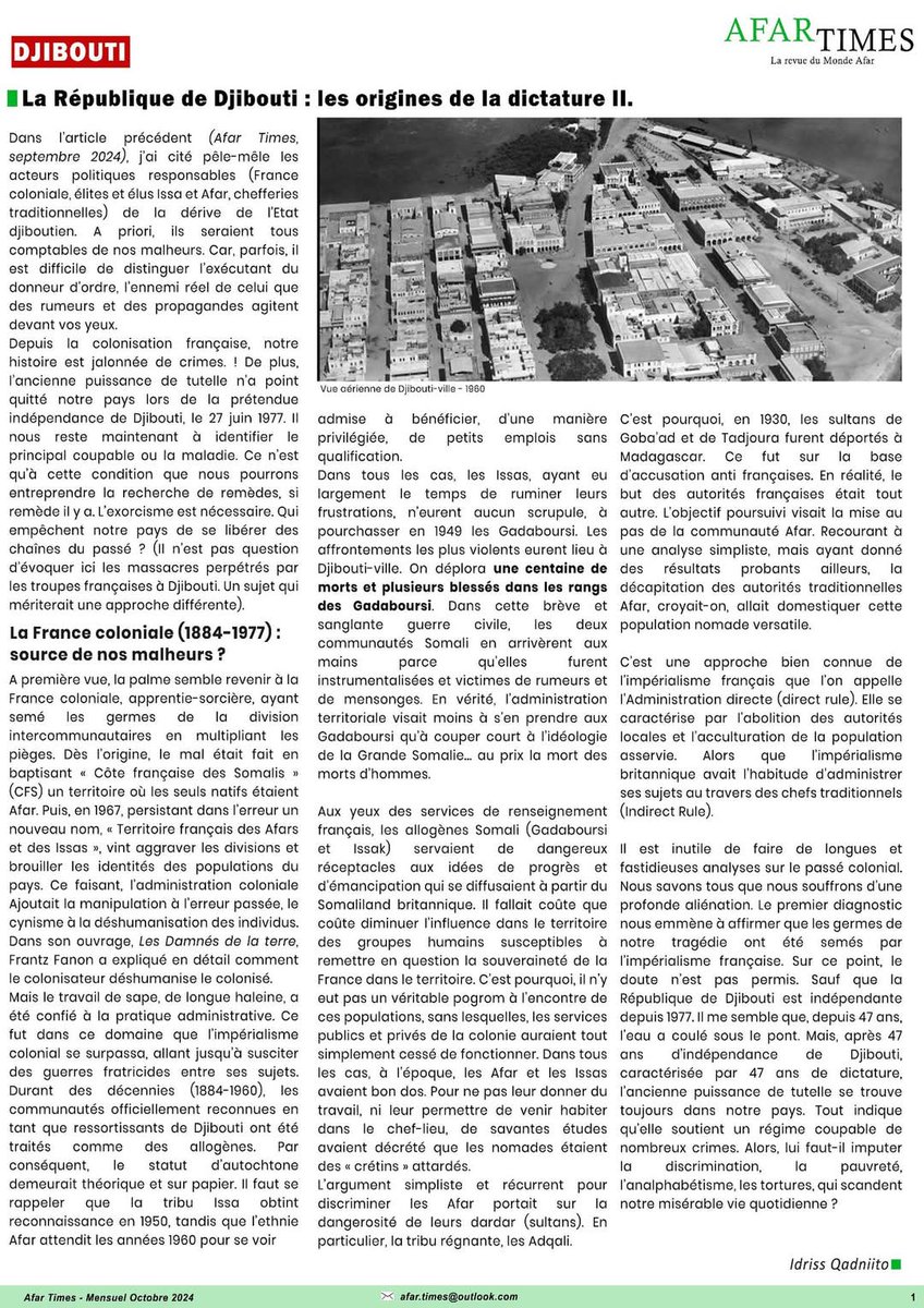 TheAfartimes's tweet photo. République de Djibouti : Les Origines de la dictature https://t.co/BBQ08ENAoa