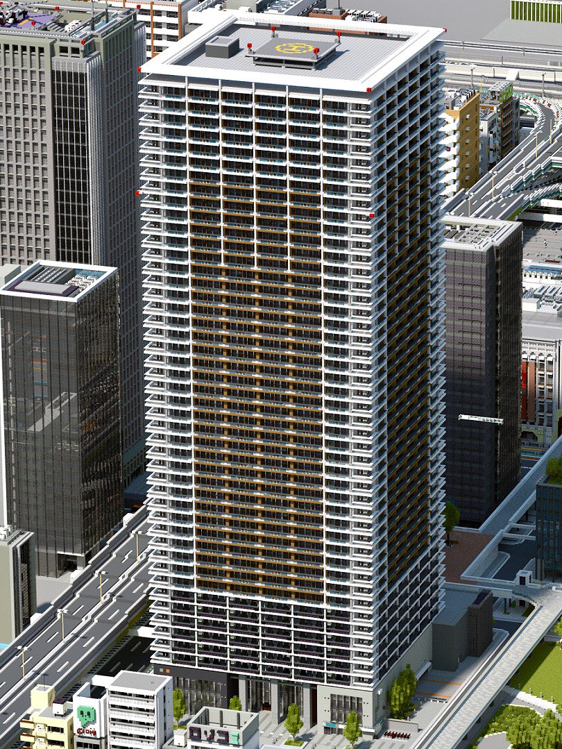 タワーマンション(レンダリング)
 #Dailybrimpu. 
 #菊晴市 
 #マイクラ  #マインクラフト 
 #マインクラフト建築  #minecraft建築コミュ