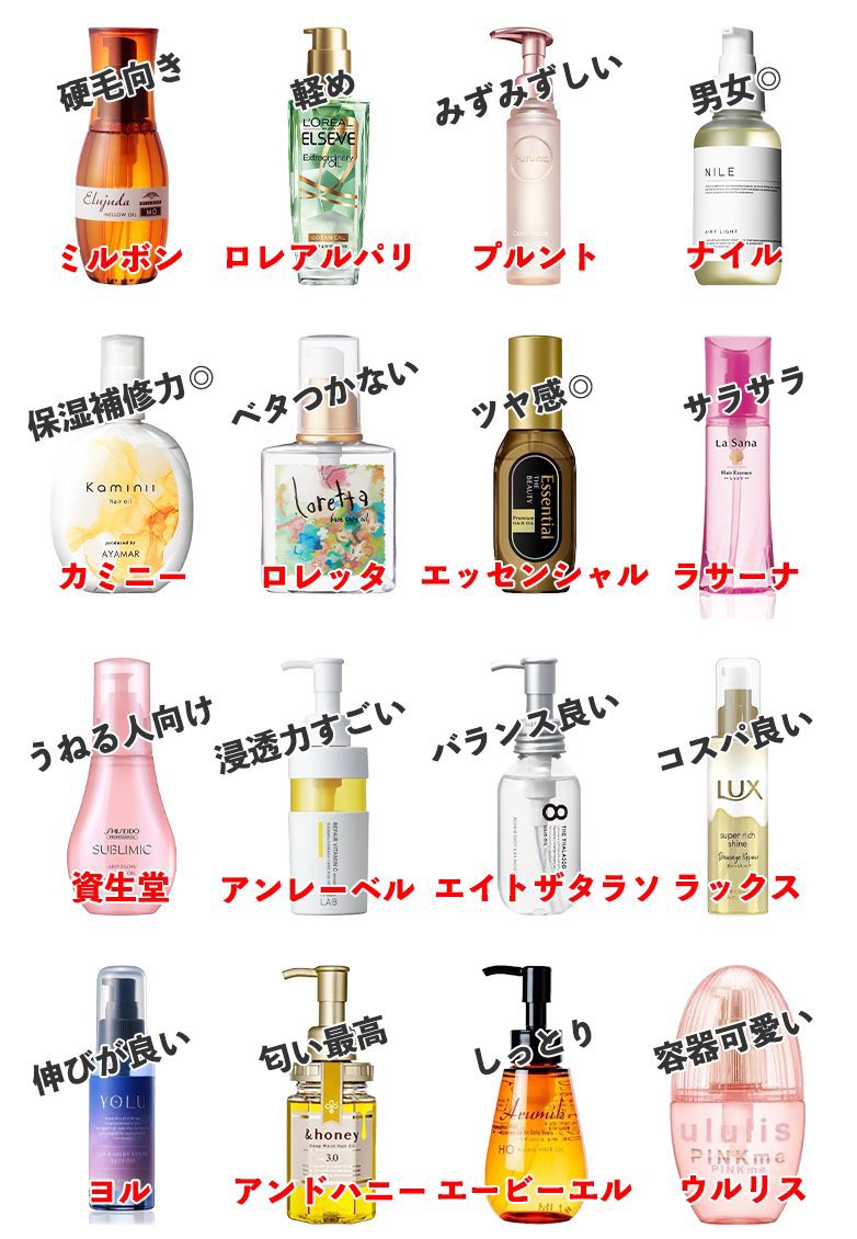 ayamar0220's tweet photo. ヘアオイルってヘアケア用とスタイリング用あるし、どれ選べばいいのか悩みますよね😭
各おすすめまとめたので参考にしてください！

←ヘアケア用　　　　スタイリング用→ https://t.co/6WNepBKvEt