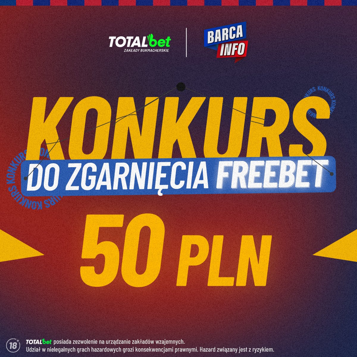 ⚽ KONKURS ⚽ 

🎯 Osoba, która jako pierwsza poda dokładny wynik oraz strzelca bramki w meczu FC Barcelony z Sevillą FC wygra freebet 50 zł w <a href="/TOTALbetPL/">TOTALbet</a> 

👉 Co należy zrobić by wygrać? 

💚 Polub ten post i zrób RT 🔄
✅ Obserwuj <a href="/TOTALbetPL/">TOTALbet</a> i <a href="/_BarcaInfo/">BarcaInfo</a> 
🕘 Na Wasze typy