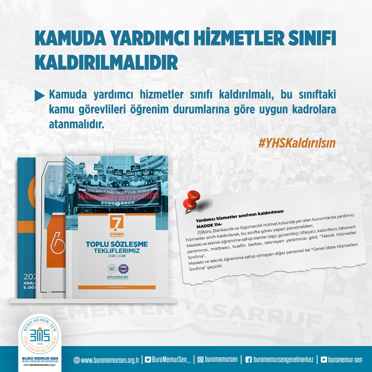 BuroMemurSen_'s tweet photo. KAMUDA YARDIMCI HİZMETLER SINIFI KALDIRILMALIDIR

↘️Kamuda yardımcı hizmetler sınıfı kaldırılmalı, bu sınıftaki kamu görevlileri öğrenim durumlarına göre uygun kadrolara atanmalıdır.

#YHSKaldırılsın I #BüroMemurSen