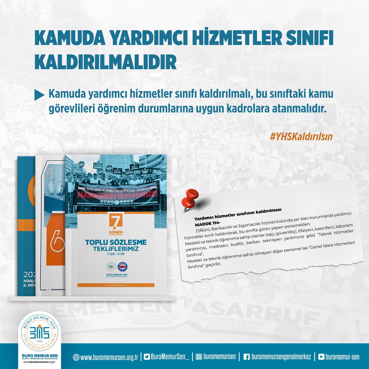 KAMUDA YARDIMCI HİZMETLER SINIFI KALDIRILMALIDIR

↘️Kamuda yardımcı hizmetler sınıfı kaldırılmalı, bu sınıftaki kamu görevlileri öğrenim durumlarına göre uygun kadrolara atanmalıdır. 

#YHSKaldırılsın I #BüroMemurSen