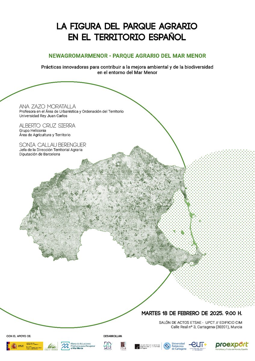 Jornada sobre la Figura del Parque Agrario en el Territorio Español el próximo martes 18/Feb en la <a href="/UPCToficial/">Universidad Politécnica de Cartagena | UPCT</a> (edificio CIM)

Con <a href="/anazazom/">AnaZazo</a>, Alberto Cruz (<a href="/HeliconiaCoopM/">Grupo Heliconia</a>) y <a href="/CallauSonia/">SoniaCallauBerenguer</a>.

Organizada dentro del proyecto #newagromarmenor financiado por la <a href="/FBiodiversidad/">Fundación Biodiversidad</a>.