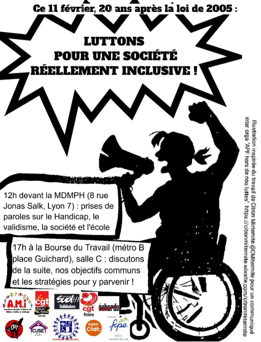 #handicap #loi2005 #MDPH #Lyon

Rejoignez-nous à 12h devant la MDPH et à 17h à la Bourse du Travail
