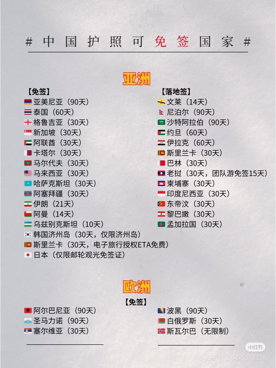 中国护照可以免签国家