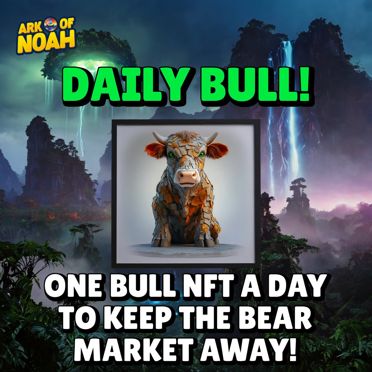 Arkofnoah_io's tweet photo. 🌟 Charge it up! 🌟 Join the #DailyBull showcase and embrace the power of NFTs! 💪🐂 Fuel the bull season with us—one NFT a day to keep the bear market away! What’s your favorite detail on this powerful bull? Like, comment, or share to power the bull! 🚀 #Web3 #CryptoCollectibles https://t.co/WusJ4XTJOP