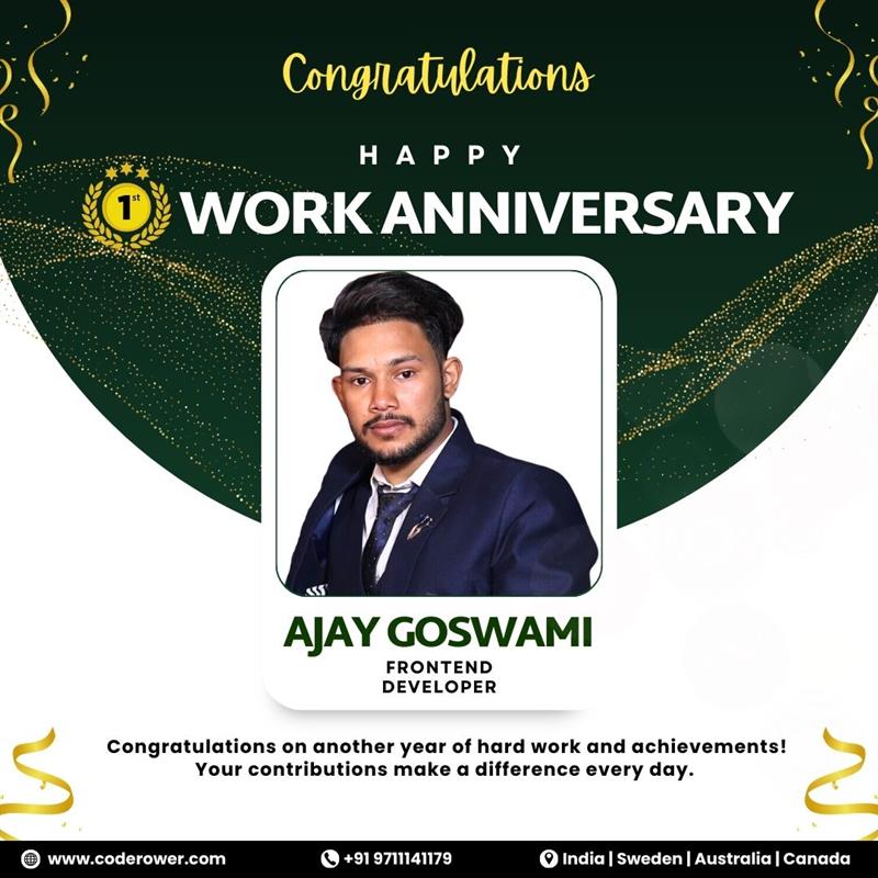 coderower's tweet image. Congratulations to Ajay Goswami on completing a fantastic year at CodeRower! Your dedication and expertise as a Frontend Developer continue to inspire us.

Explore opportunities with us today at coderower.com/career

#coderower #teamcoderower #frontdeveloper #frontdevelopment