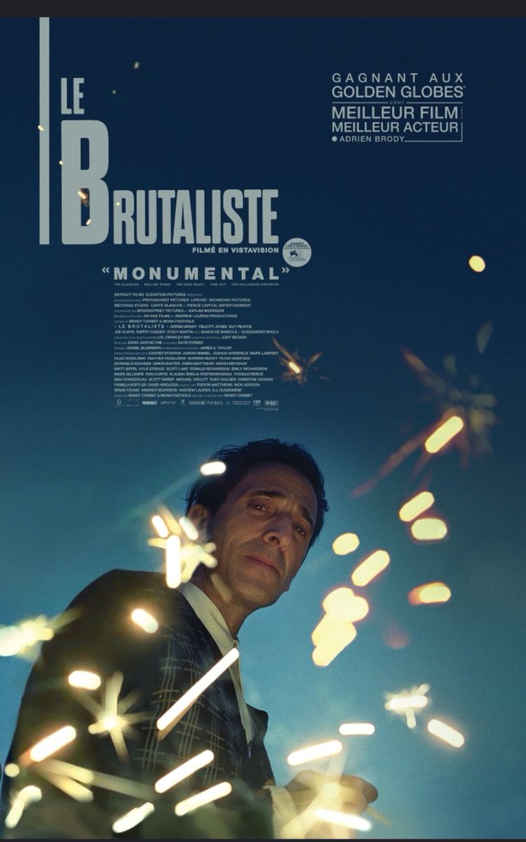 Thierry Fréret (@thierryfreret) on Twitter photo 🎥 Je ne lis que d'excellentes critiques sur ce film qui sort mercredi prochain, le 12 février. C'est l'un des favoris aux #Oscars2025 début mars, 10 nominations. Avec <a href="/adrienbrody/">Adrien Brody</a>, magistral, qui pourrait obtenir la statuette du meilleur comédien pour cette oeuvre qui dure 3h35. 🎥 Je ne lis que d'excellentes critiques sur ce film qui sort mercredi prochain, le 12 février. C'est l'un des favoris aux #Oscars2025 début mars, 10 nominations. Avec <a href="/adrienbrody/">Adrien Brody</a>, magistral, qui pourrait obtenir la statuette du meilleur comédien pour cette oeuvre qui dure 3h35.