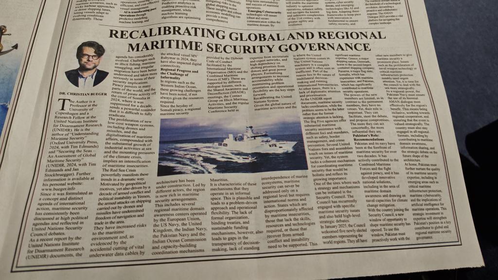 Christian Bueger (@c_bueger) on Twitter photo Delighted to see my comment on the future of global maritime security published in today's #Pakistan Observer.
It's a summary of key points from our recent <a href="/UNIDIR/">United Nations Institute for Disarmament Research</a> report.
#marsec #wio Delighted to see my comment on the future of global maritime security published in today's #Pakistan Observer.
It's a summary of key points from our recent <a href="/UNIDIR/">United Nations Institute for Disarmament Research</a> report.
#marsec #wio