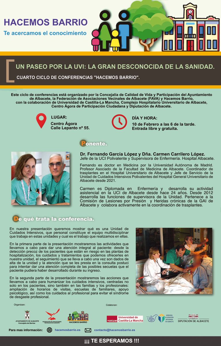 Albacetecuenta.com (@albacetecuenta) on Twitter photo 🏥 Mañana, lunes 10 de febrero | Conocer a parte del equipo <a href="/AlbaceteUci/">UCI Albacete</a>, fuera del Hospital, vale la pena.
#HacemosBarrio 🏥 Mañana, lunes 10 de febrero | Conocer a parte del equipo <a href="/AlbaceteUci/">UCI Albacete</a>, fuera del Hospital, vale la pena.
#HacemosBarrio