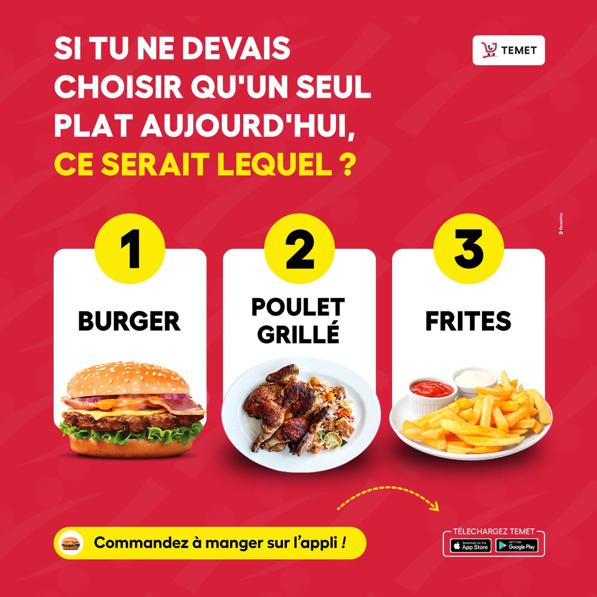 Le dimanche, c'est fait pour se détendre et se faire plaisir !
Dites-nous en commentaire ce que vous allez manger aujourd’hui. 😋  

👉 Commandez à manger sur l’appli, nous vous livrons partout à Niamey ! ⚡️⤵️  

🔗 temetlivraison.com

#TEMET
#Livraison #Repas #Niamey