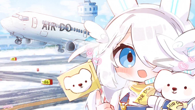AIRDOのB737-700×RJCC×ぐもちゃん!エアドゥに乗って新千歳空港行くからイラスト描いた!!衣装はエアドゥ初代CAさんの!#AIRDO #新千歳空港 #飛行機 