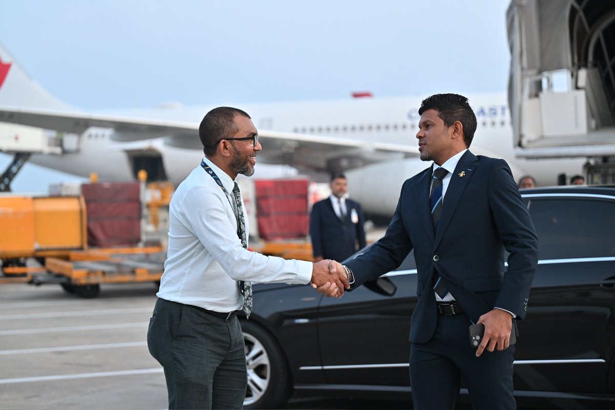 presidencymv's tweet photo. Vice President His Excellency Uz @HucenSembe departs on an official visit to Dubai, the United Arab Emirates (UAE) today, to attend the World Government Summit 2025 held from February 11-13, 2025. 

The Vice President is scheduled to deliver a statement at the Climate Change Forum and hold meetings with dignitaries attending the summit. This year, the World Governments Summit is held under the theme 'Shaping Future Governments'.