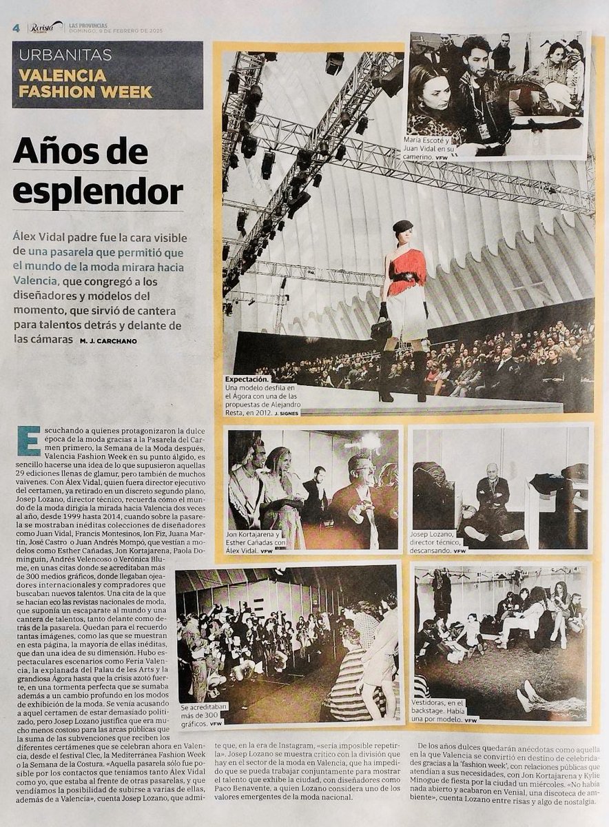 María José Carchano, ha publicado hoy en Las Provincias, un artículo que invita a la reflexión sobre lo que podría ser con voluntad política y lo que fue la mayor celebración del talento de nuestra comunidad: la Valencia Fashion Week. Un legado que sigue resonando en la historia