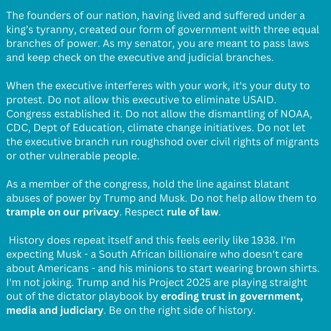 Alison Langley 🇺🇦 (@alangleyshields) on Twitter photo My letter to <a href="/SenFettermanPA/">U.S. Senator John Fetterman</a> and <a href="/DaveMcCormickPA/">Dave McCormick</a>
TLDR: Stand up to abuses of power. Stop Project 2025. Respect the Rule of Law. Follow the Constitution. In other words grow a spine and hold the line.
The people united will not be defeated.
And: Go Birds! 🦅 #eagles My letter to <a href="/SenFettermanPA/">U.S. Senator John Fetterman</a> and <a href="/DaveMcCormickPA/">Dave McCormick</a>
TLDR: Stand up to abuses of power. Stop Project 2025. Respect the Rule of Law. Follow the Constitution. In other words grow a spine and hold the line.
The people united will not be defeated.
And: Go Birds! 🦅 #eagles
