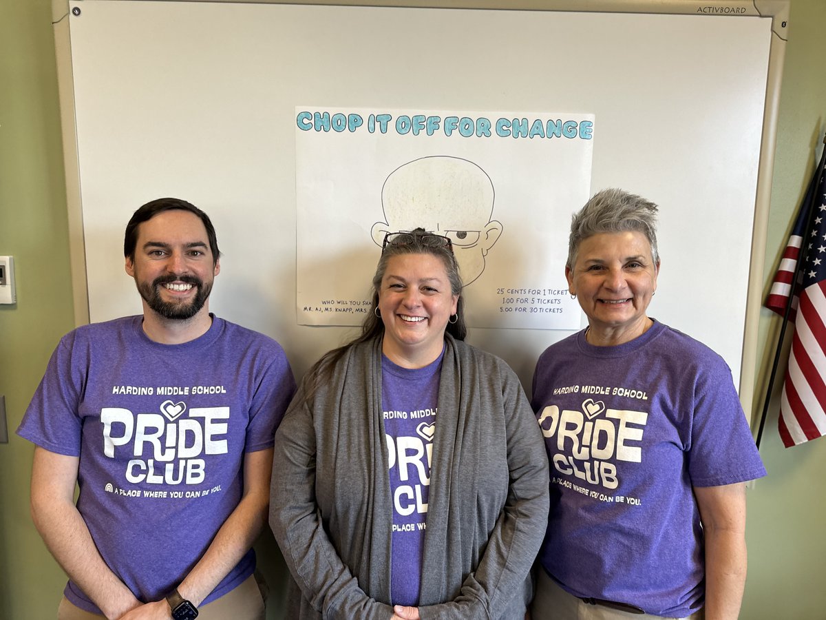 KnappLKWDHealth's tweet photo. What a great way to wrap up @LkwdHarding Kindness Week! PRIDE CLUB advisors “shave it off” and raise over $350 for our Welcoming Schools Day of Reading event. Spread the word and come join us after school on Feb. 28. There will be food and raffle prizes!! https://t.co/dfwup7biFx