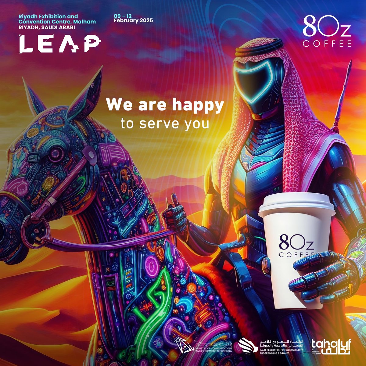 نتشرف بخدمتكم في مؤتمر ليب 2025 ☕️
 ابتداءً من ٩ فبراير حتى ١٢ فبراير✨🤍 

#Leap #LEAP25 
#ايت_اوز  
#8OzCoffee #LeapRiyadh  #RiyadhEvents #CoffeeCulture 
#SaudiArabia