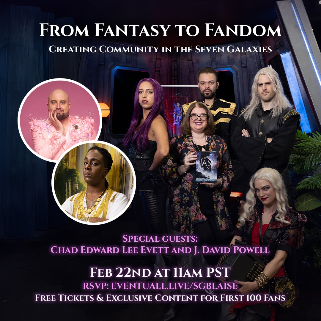 S.G. Blaise Official (@sgblaiseauthor) on Twitter photo Calling all sci-fi fantasy fans! Get ready to dive into the third and final event of my exclusive fan series: From Fantasy to Fandom: Creating Community in the Seven Galaxies with S.G. Blaise
I’ve teamed up with <a href="/charliecapen/">charlie capen</a> and Eventuall to bring you this FREE interactive Calling all sci-fi fantasy fans! Get ready to dive into the third and final event of my exclusive fan series: From Fantasy to Fandom: Creating Community in the Seven Galaxies with S.G. Blaise
I’ve teamed up with <a href="/charliecapen/">charlie capen</a> and Eventuall to bring you this FREE interactive